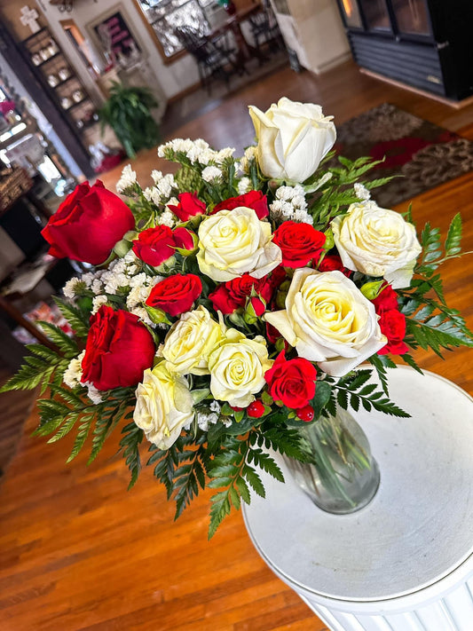 Red+White Rose Arrangement